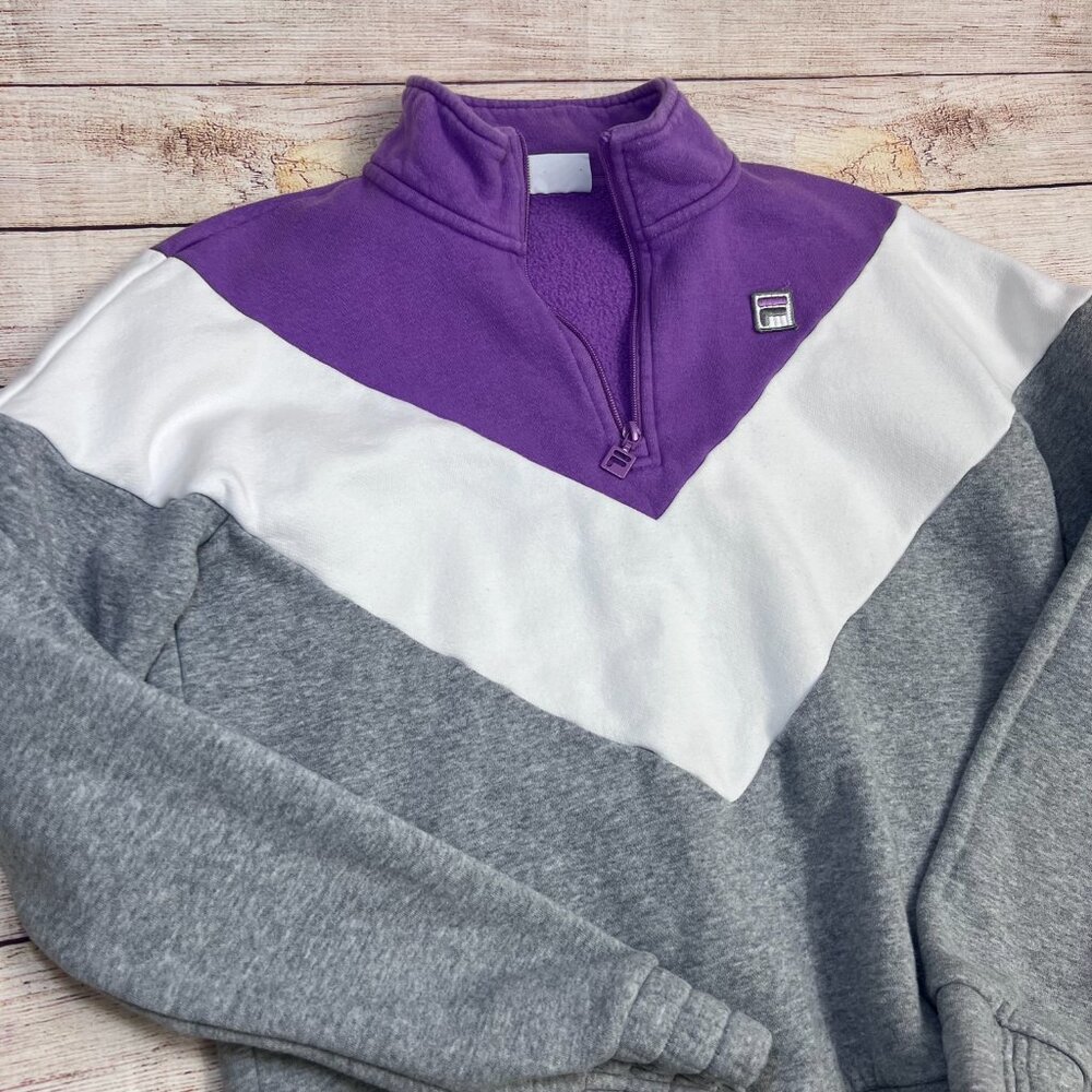 Y2K FILA Colorblock Quarter-Zip Sweatshirt | Size MED | Purple/White/Gray Fleece - Picture 12 of 12